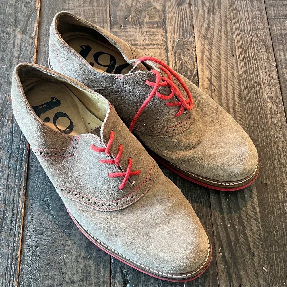 1901 Tan Suede Oxfords with Red Accents